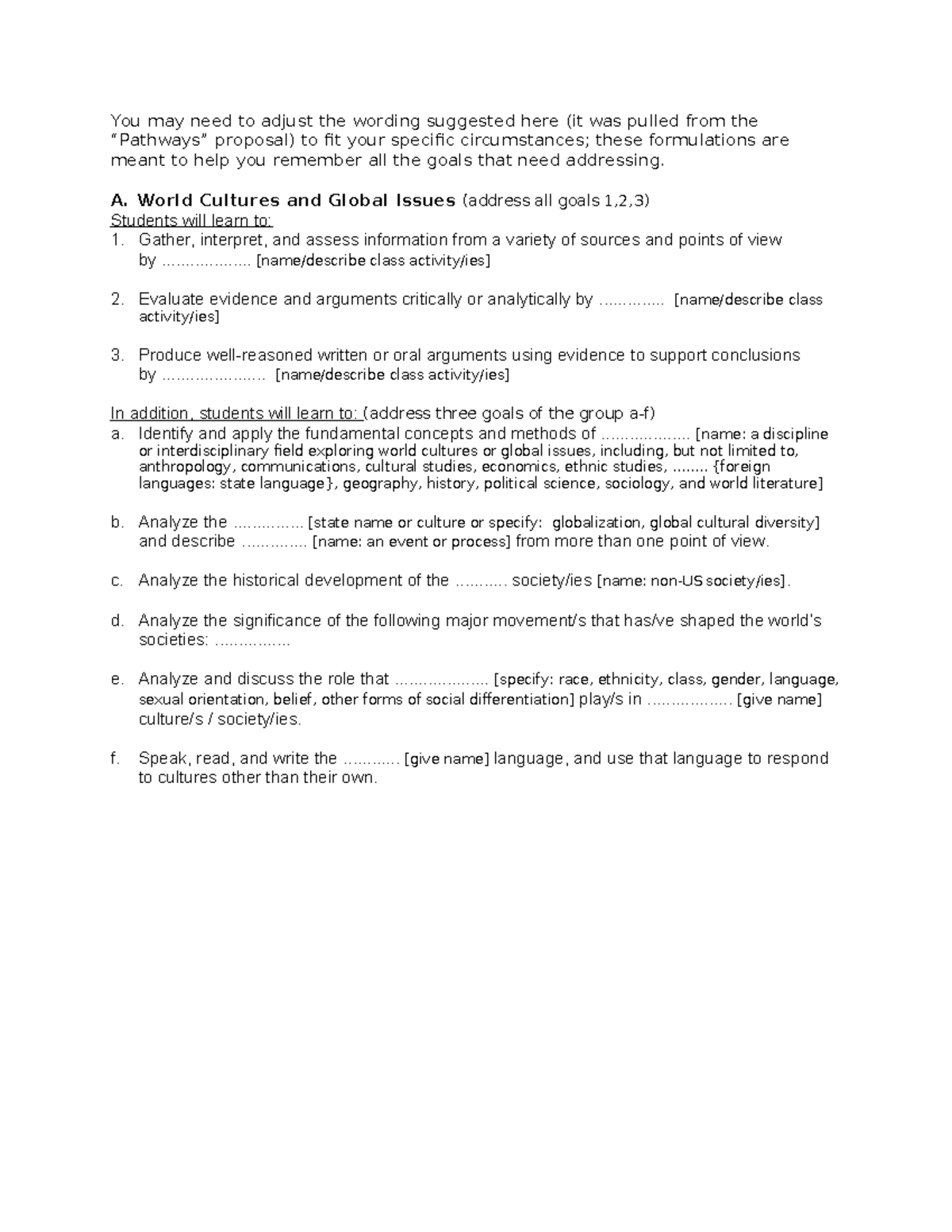 World Cultures and Global Issues Course Overview and Goals - Studocu