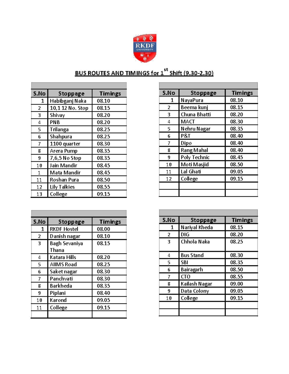 BUS ROUTES AND TIMINGS for 1st & 2nd Shift (2016-17) - Studocu