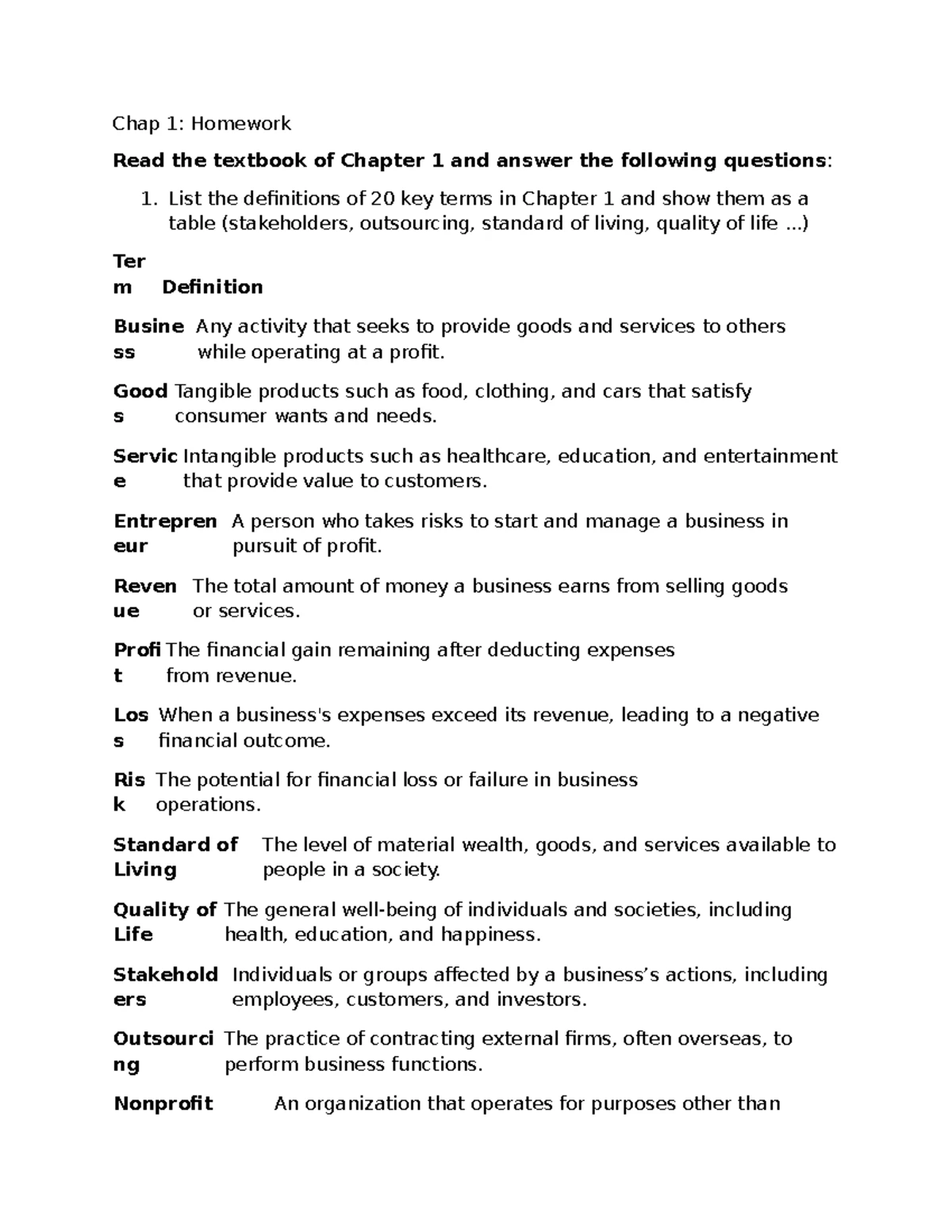 Chap 2: Key Terms & Economic Concepts Homework - Studocu
