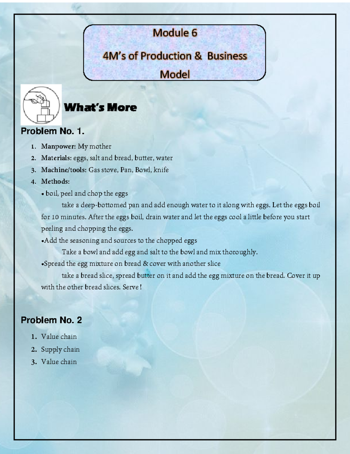 Module 6 Entrep - 4 M's of Prod. & Biz Model Overview and Methods - Studocu
