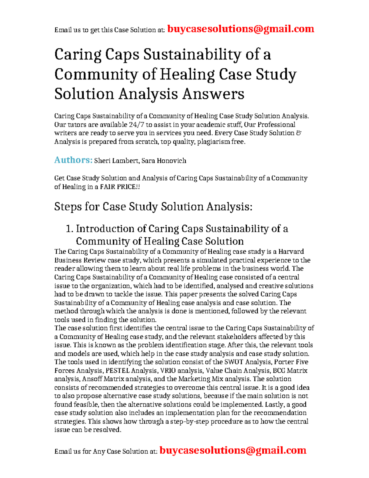 Caring Caps Sustainability Case Study Solution Analysis (HBR) - Studocu