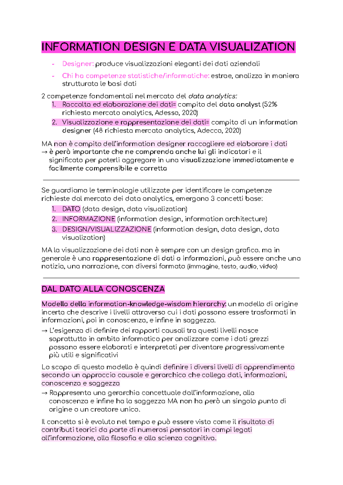INFORMATION DESIGN E DATA VISUALIZATION: Competenze e Modelli IKW - Studocu