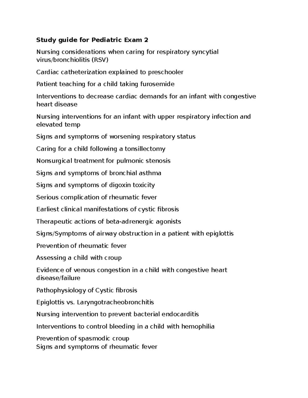 Peds Exam 2 Study Guide - Study guide for Pediatric Exam 2 Nursing ...