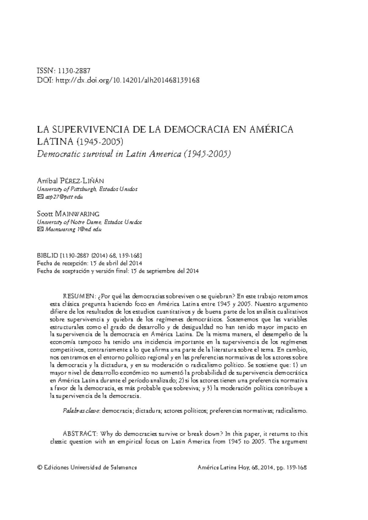 Clase 6 (Práctico): La Supervivencia de la Democracia en América Latina ...