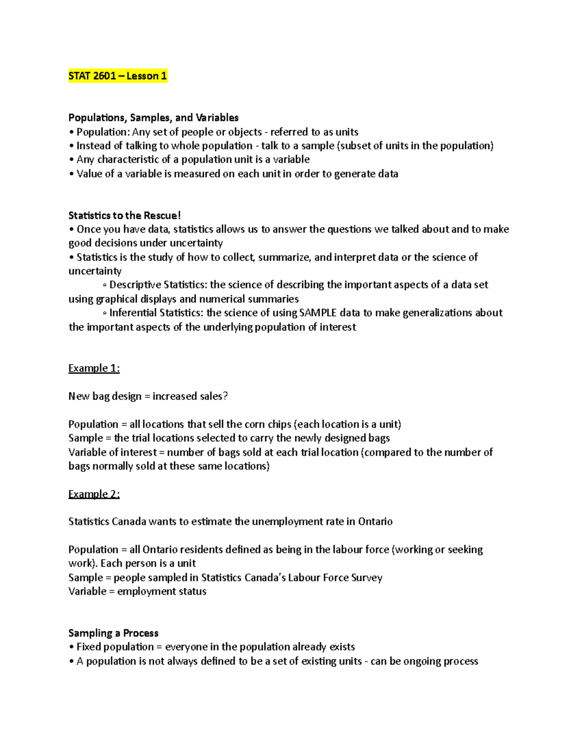 Lesson 1, 2, 3 - Descriptive and Inferential Statistics. Population and ...