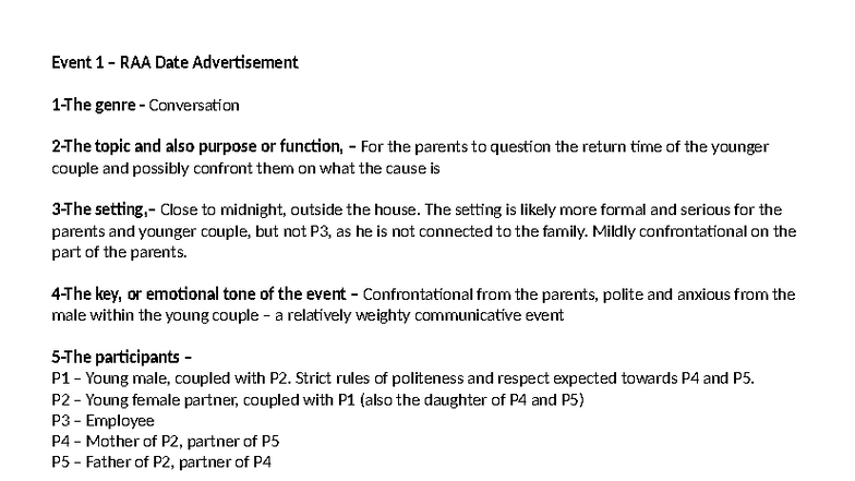 Event Analysis: RAA Date & Sibling Conversation (Practical 1) - Studocu