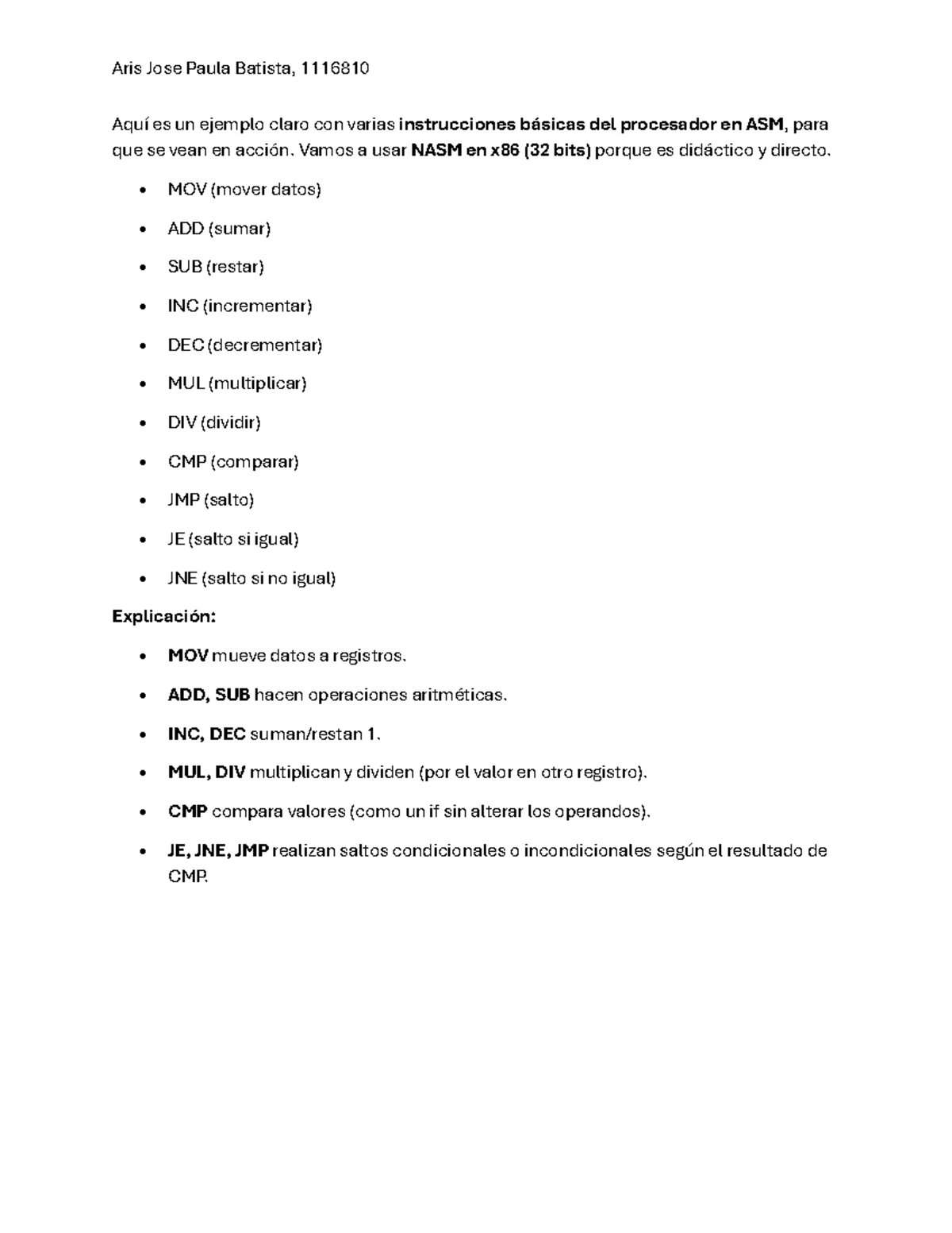 ASM Basics: Instrucciones Clave en NASM para x86 (32 bits) - Studocu