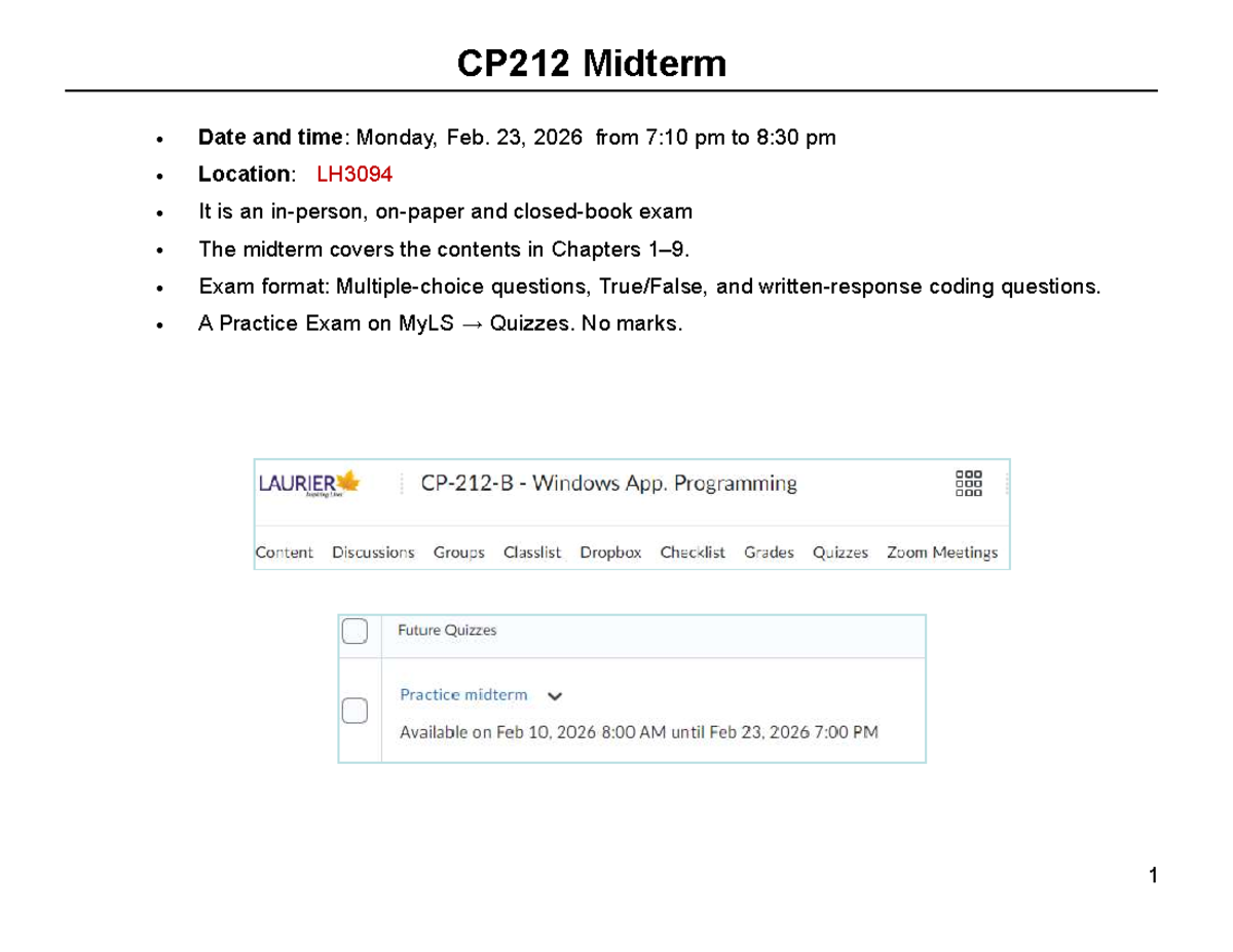 CP212 Midterm Review: Key Topics and VBA Concepts - Studocu