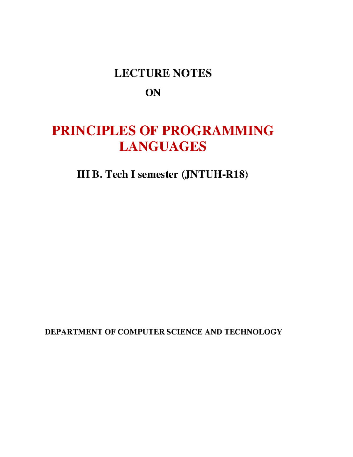 Principles of Programming Languages (CST 1) - Unit 1 Lecture Notes ...