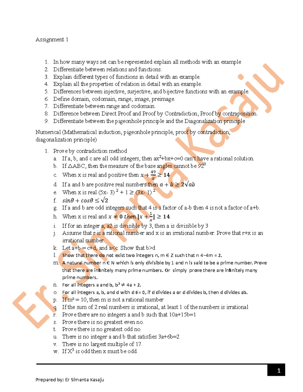 Assignment 1: Exploring Relations, Functions, and Proof Techniques in ...