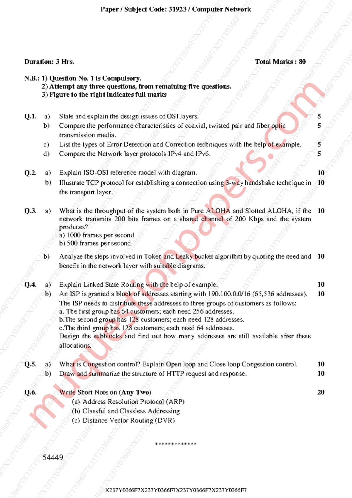 Computer Networks - Midterm Question Paper (Code: 31923) - Studocu