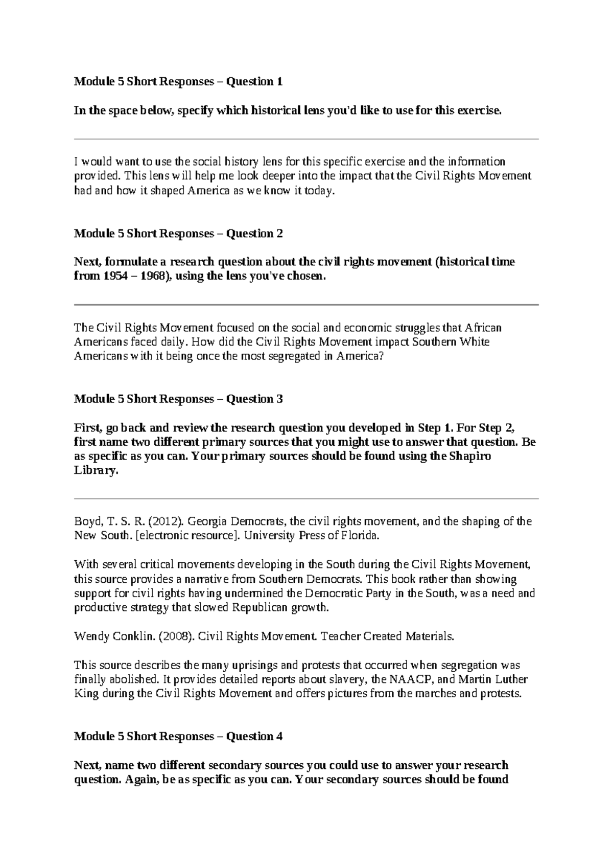 Tiffanie Kilgore HIS 200 Applied History Module 5 Short Answers ...