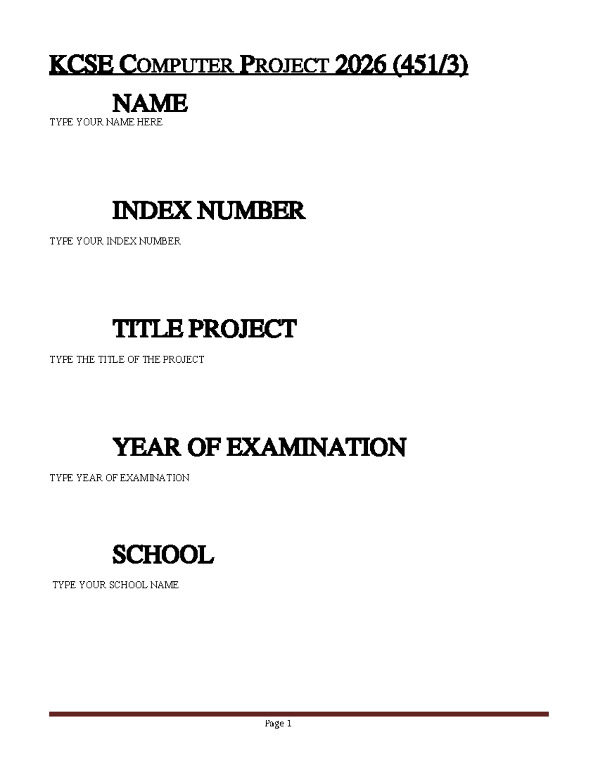 KCSE Computer Project Report Format 2026 - Studocu