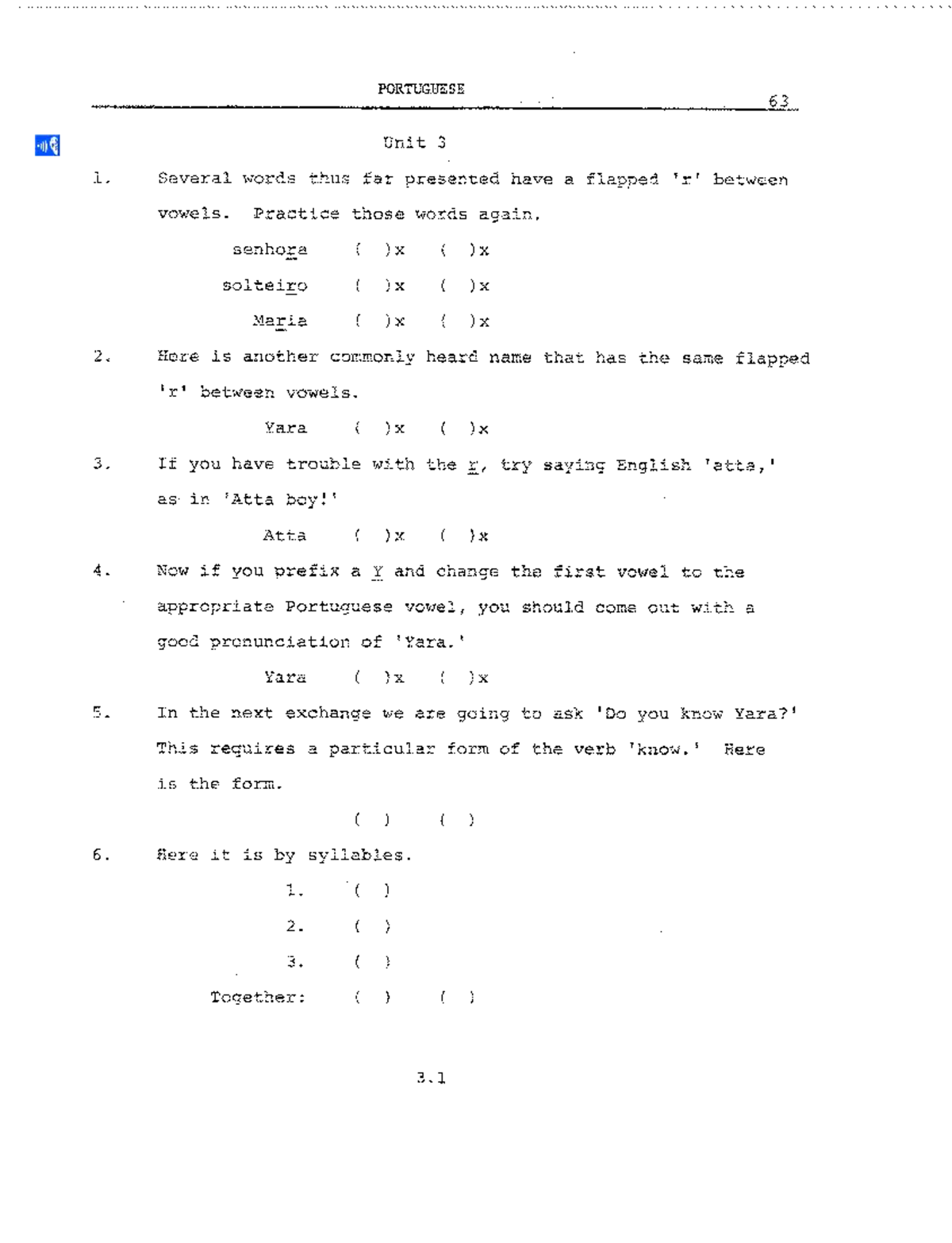 FSI - PORTUGUESE 63 Programmatic Unit 3: Flapped Sounds Practice - Studocu