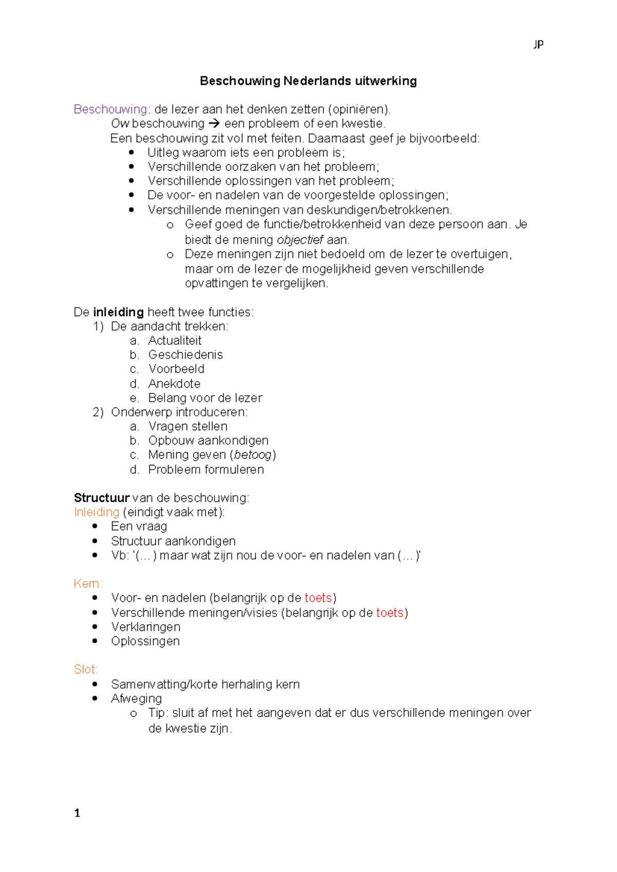 Nederlands Beschouwing Uitwerking: Structuur en Inhoud Verkenning ...