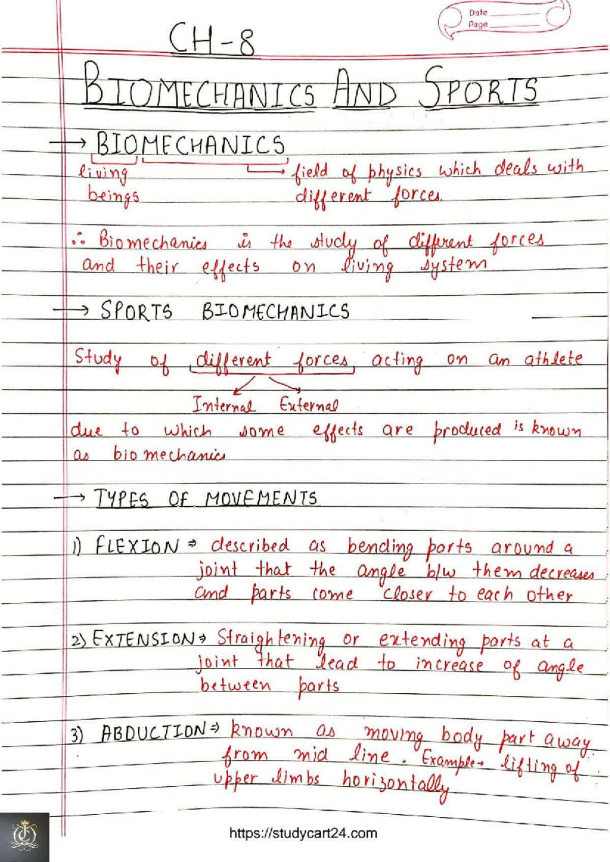 Chapter 8: Biomechanics and Sports - Class 12 Physical Ed. Notes - Studocu