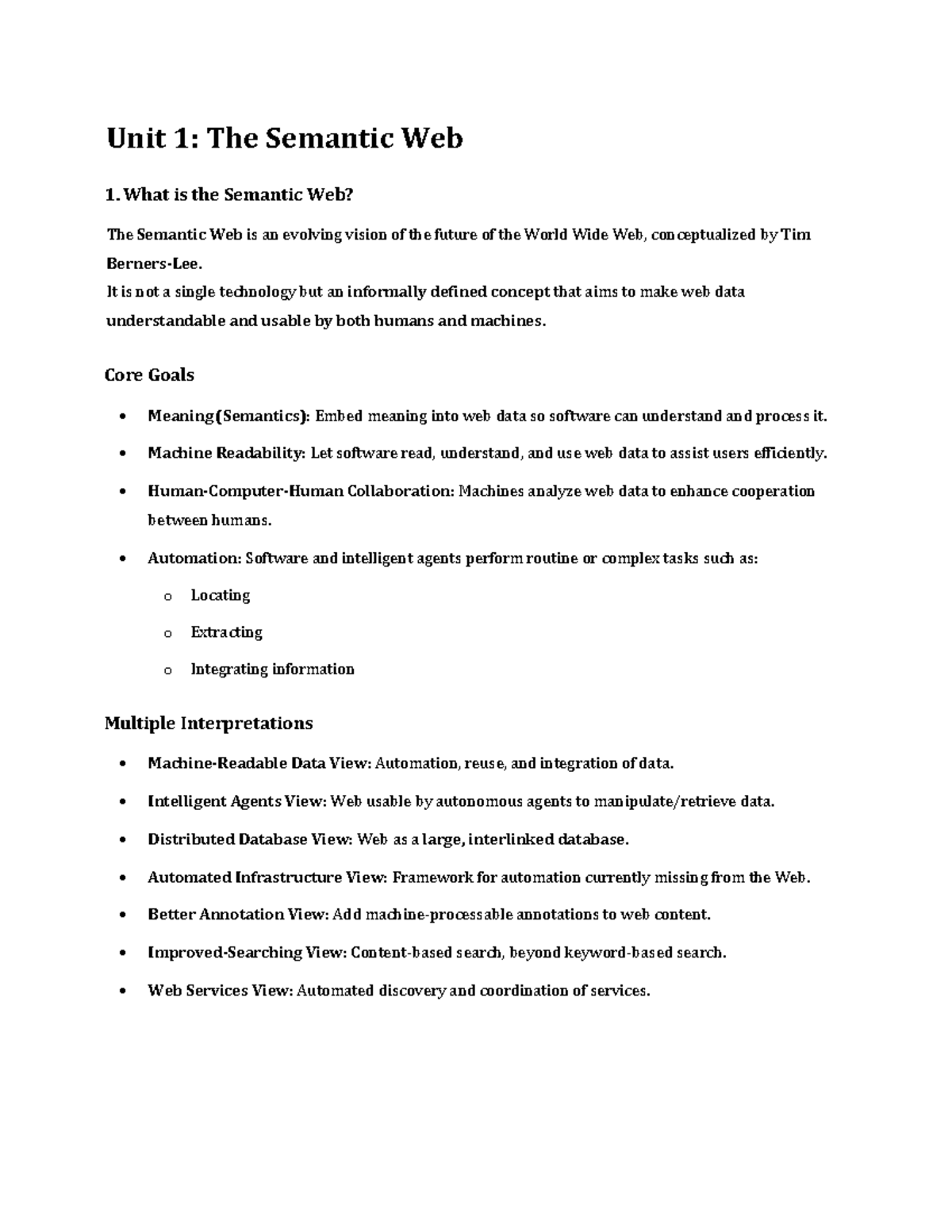 Unit 1: Overview of the Semantic Web Concepts and Features - Studocu