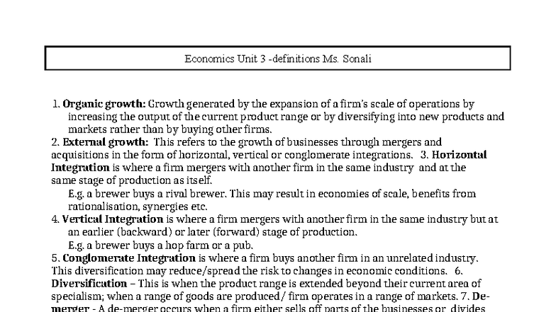 Economics Unit 3 Summary Notes: Key Definitions and Concepts - Studocu
