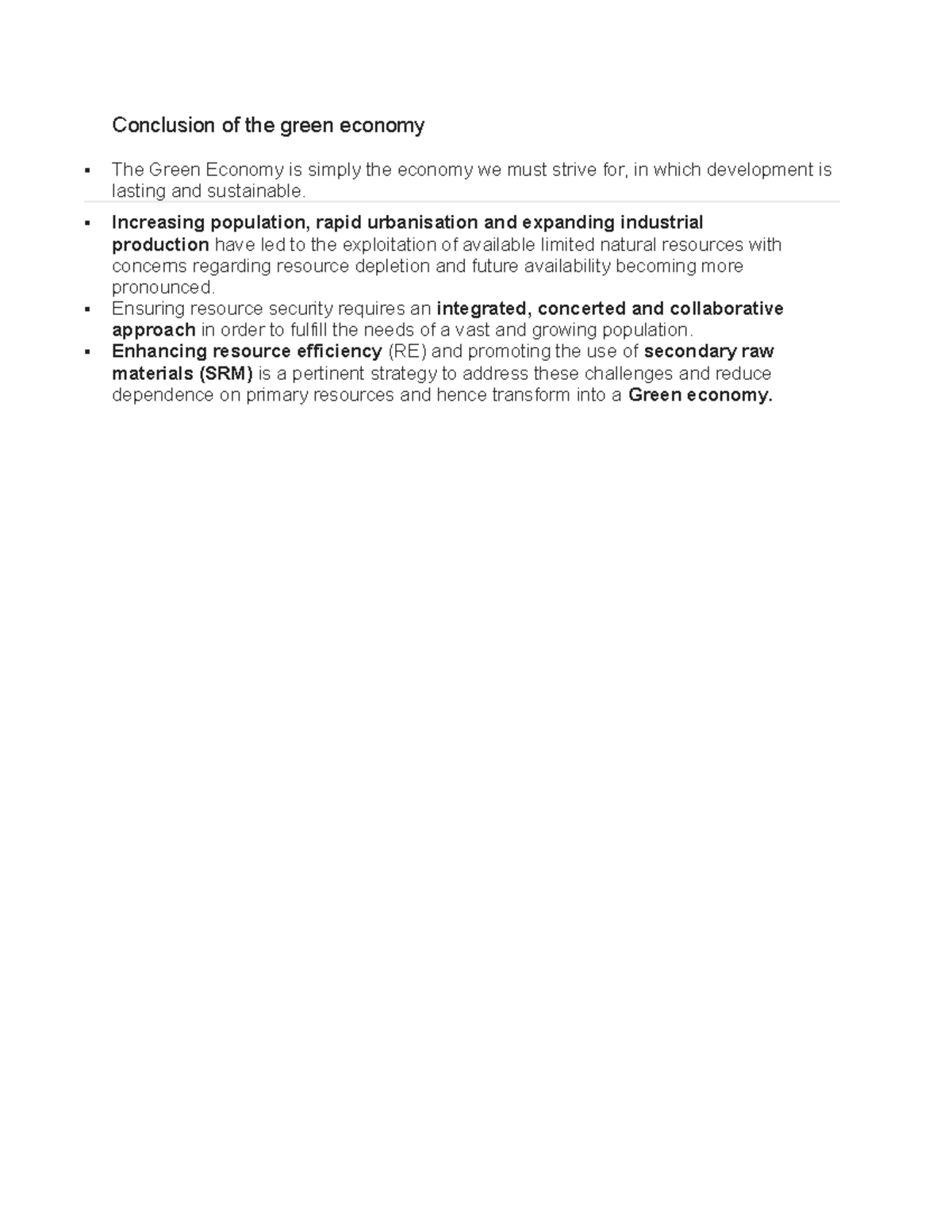 Conclusion of the Green Economy: Strategies for Sustainable Development ...
