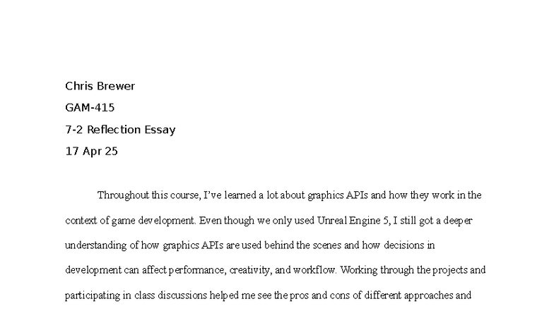 7-2 Reflection Essay on Graphics APIs in Game Dev with Unreal Engine ...