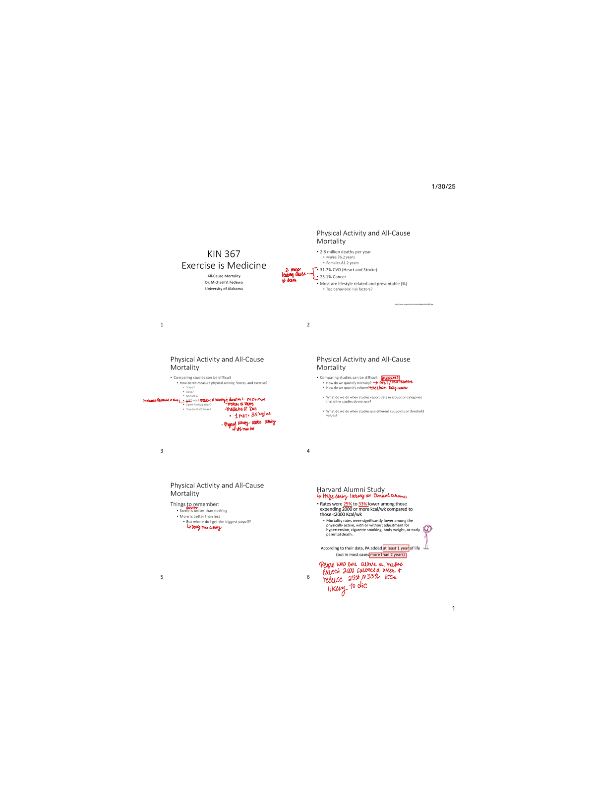 KIN 367 - Exam 2 Notes on Exercise and All-Cause Mortality - Studocu