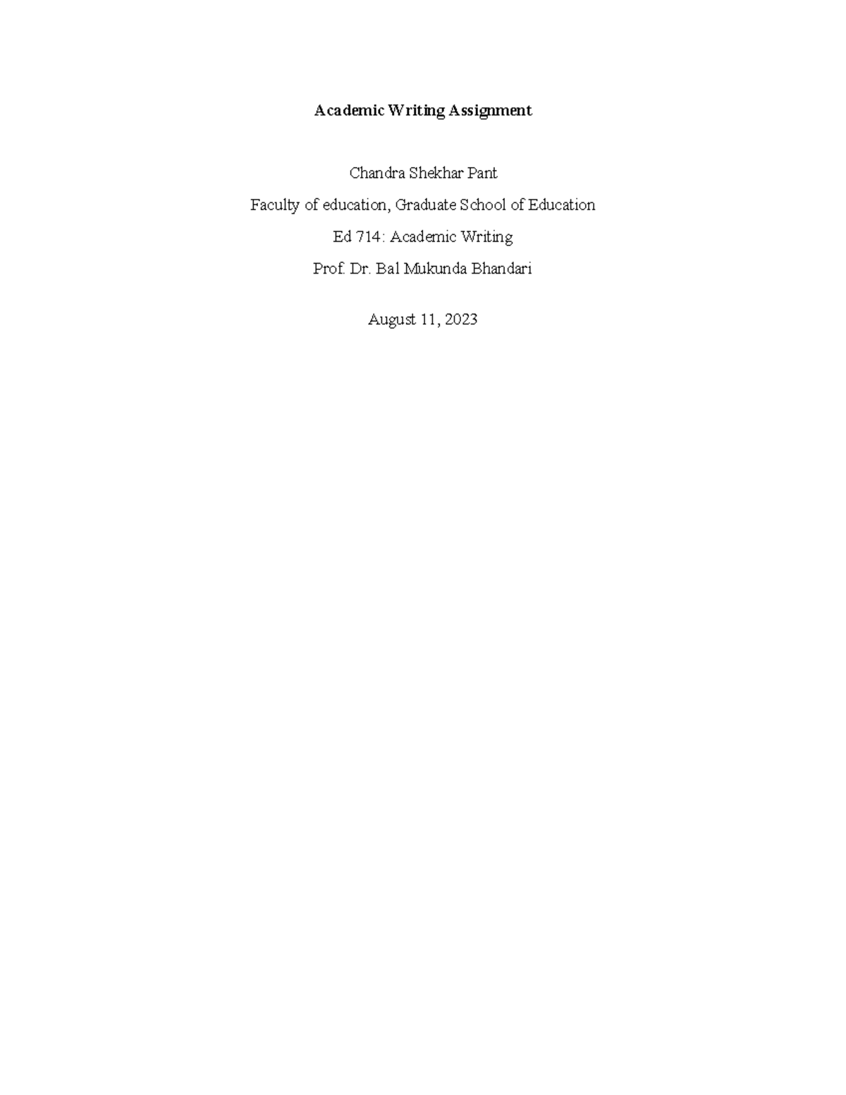 Assignment of academic writing - Academic Writing Assignment Chandra ...
