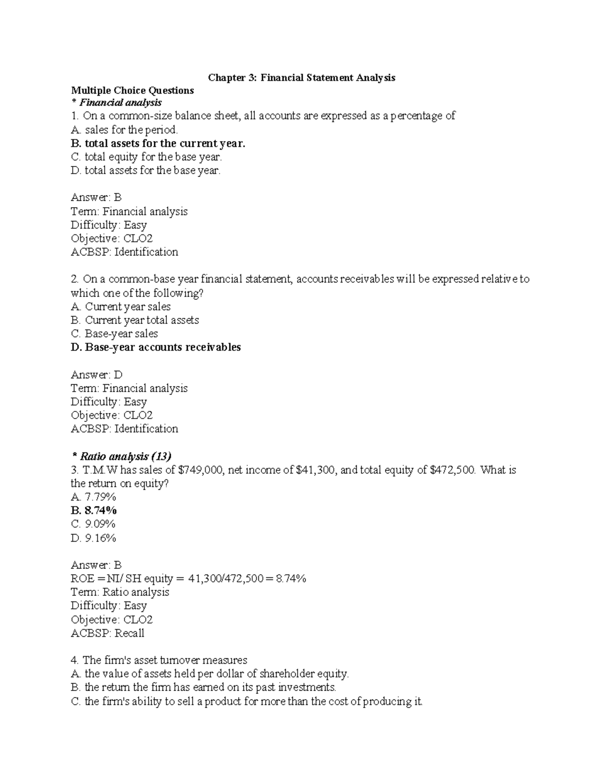 Financial Analysis MCQs: Chapter 3 - Financial Statement Analysis ...