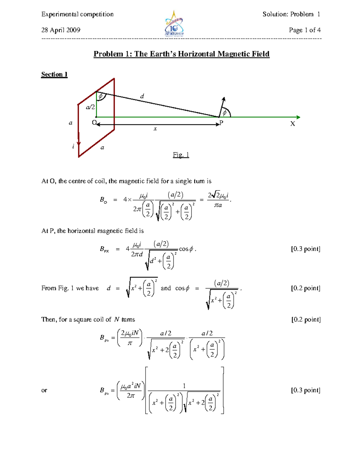 Experiment 1 Solution: Earth's Magnetic Field Analysis in Physics 101 ...