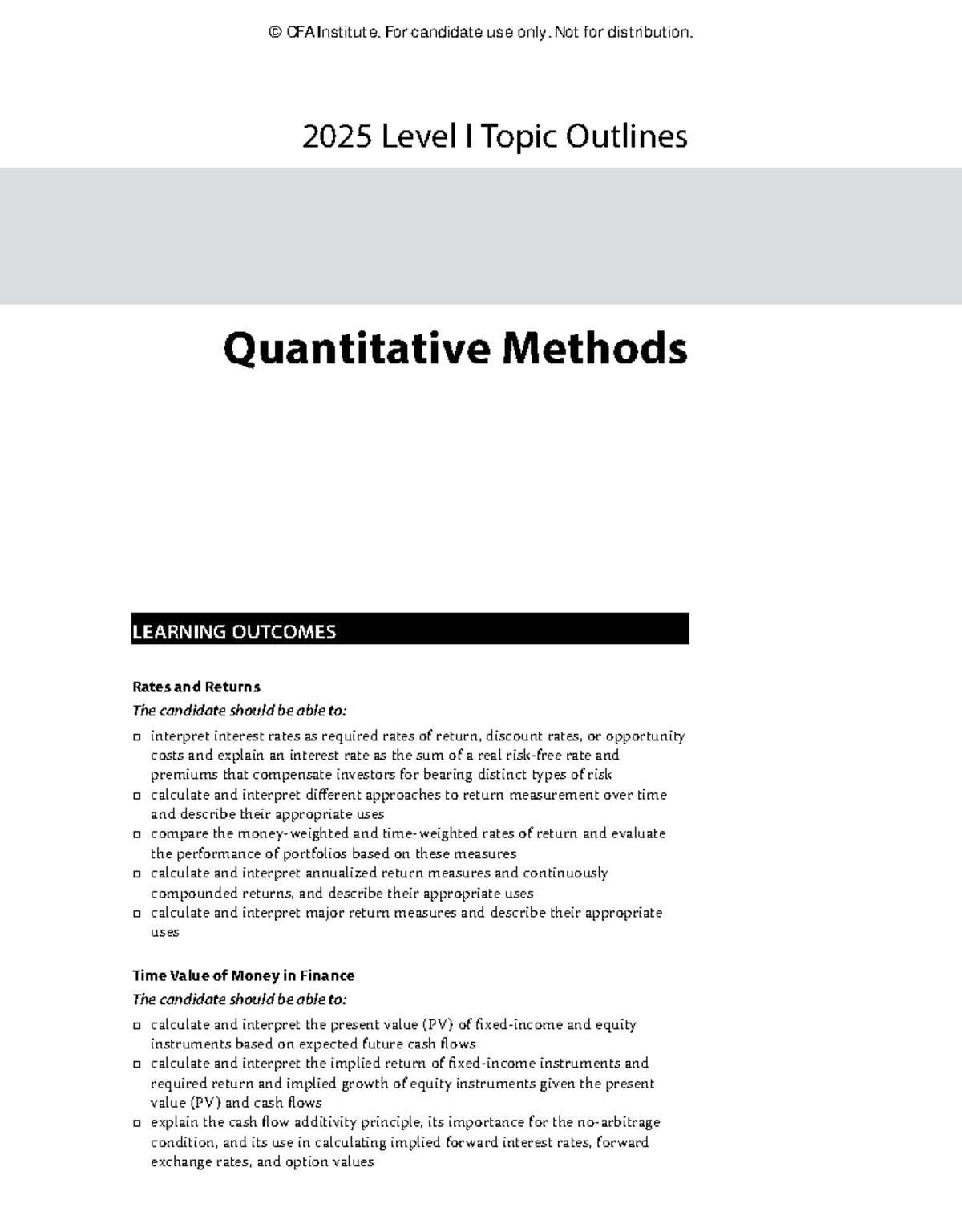 CFA 2025 Level I Combined Topic Outlines for Candidates - Studocu