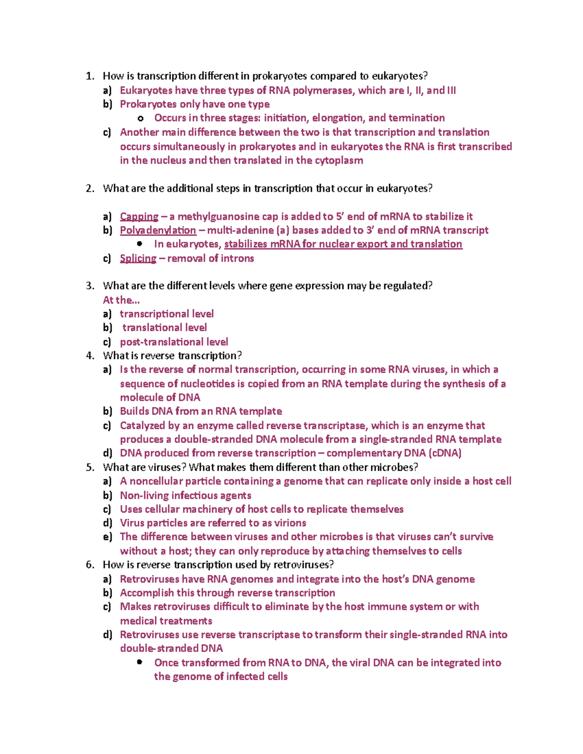 Biology 101: Exam 3 Study Guide on Transcription and Immunology - Studocu