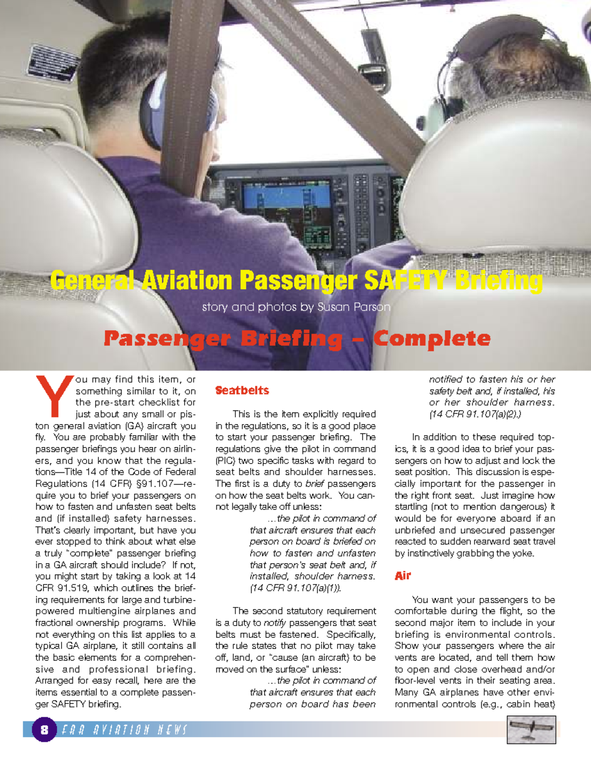 General Aviation (GA) Passenger Safety Briefing Guide (Jan-Feb 2007 ...