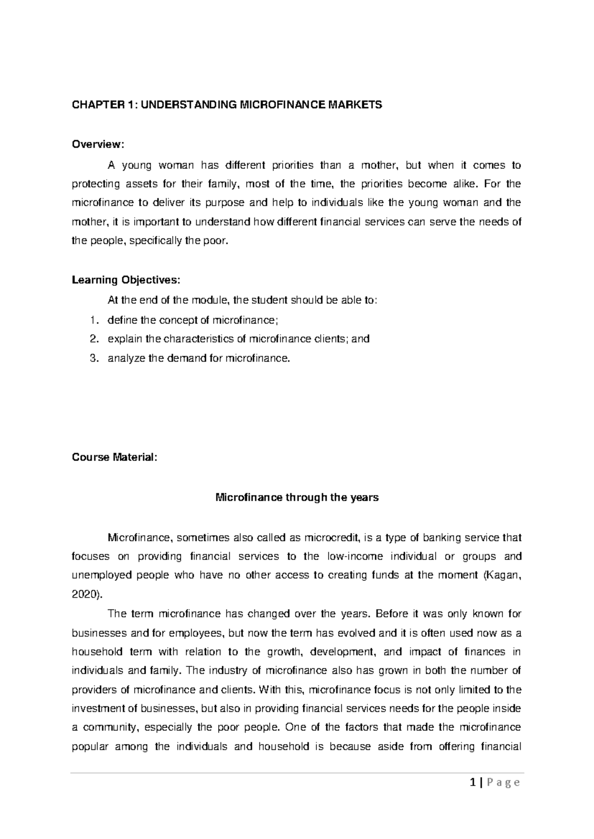 Chapter 1: Understanding Microfinance Markets (FIN-101) - Studocu
