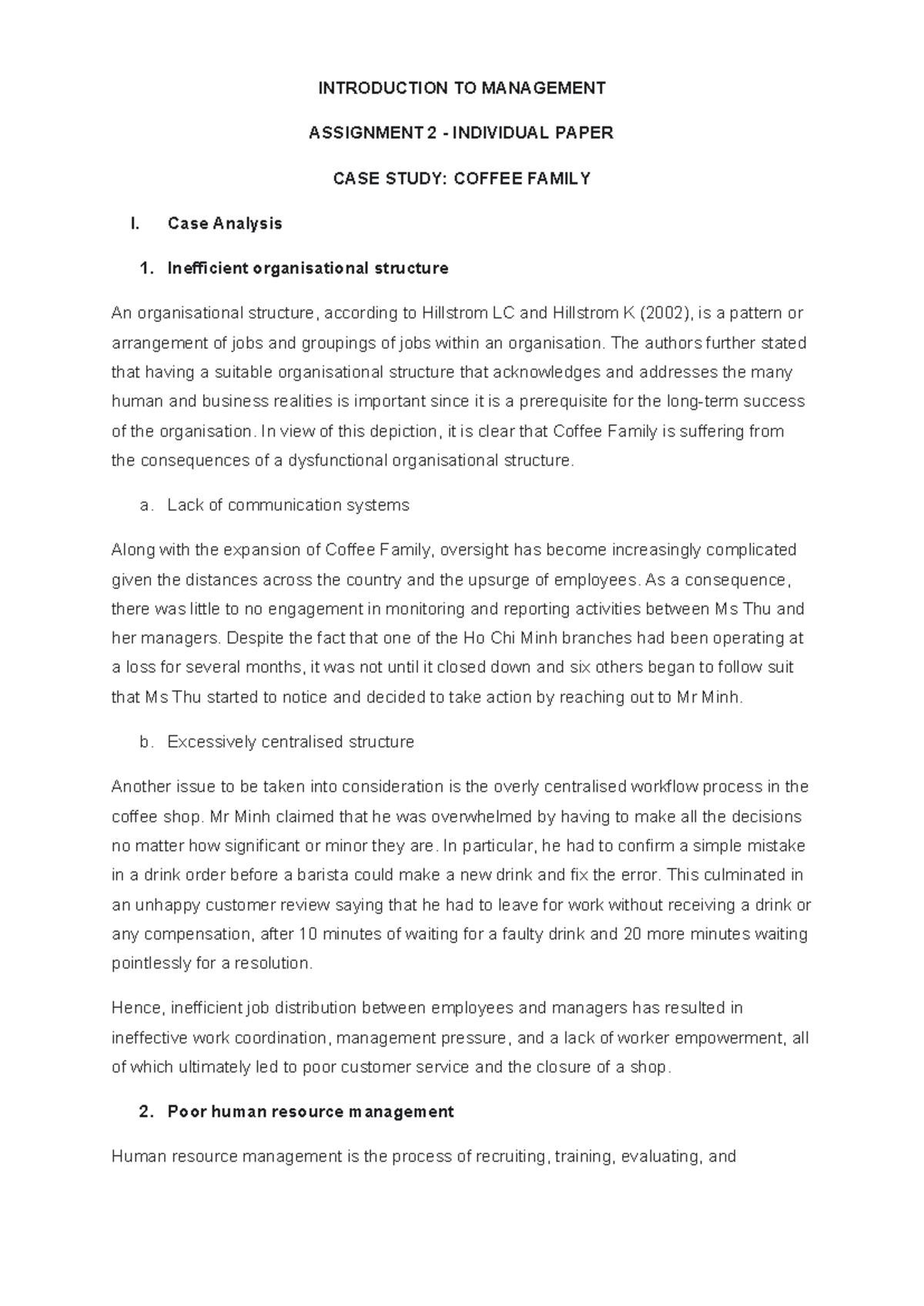 Assignment 2 BUSM4185: Case Study Analysis of Coffee Family's ...