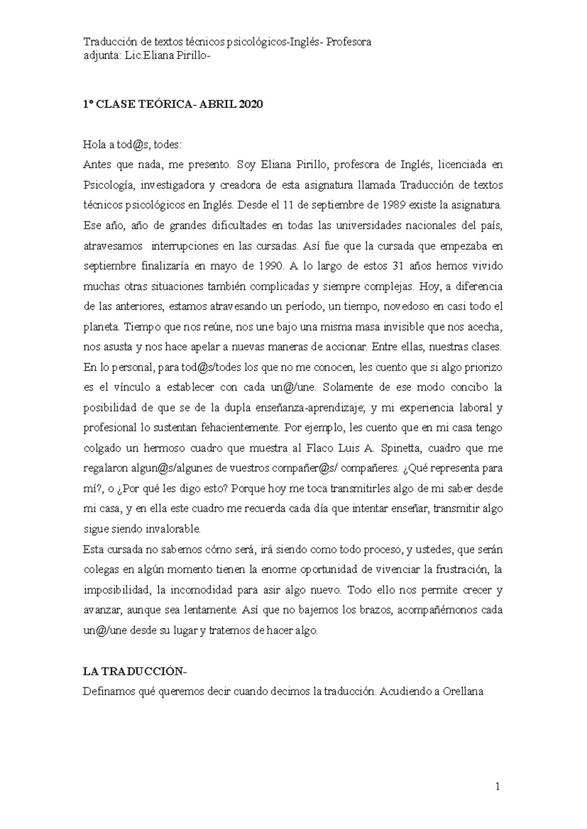 Traducción de Textos Técnicos - Clases Teóricas con Lic. Eliana Pirillo