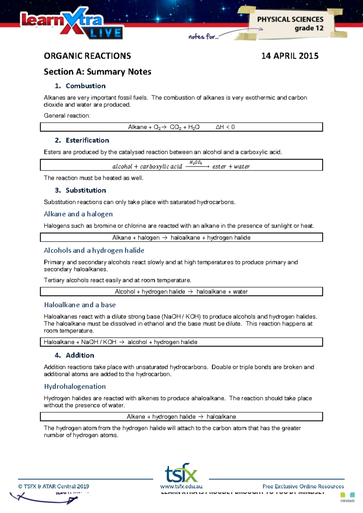 Organic Reactions Summary for Gr12 PSci - LXL 14Apr2015 - Studocu