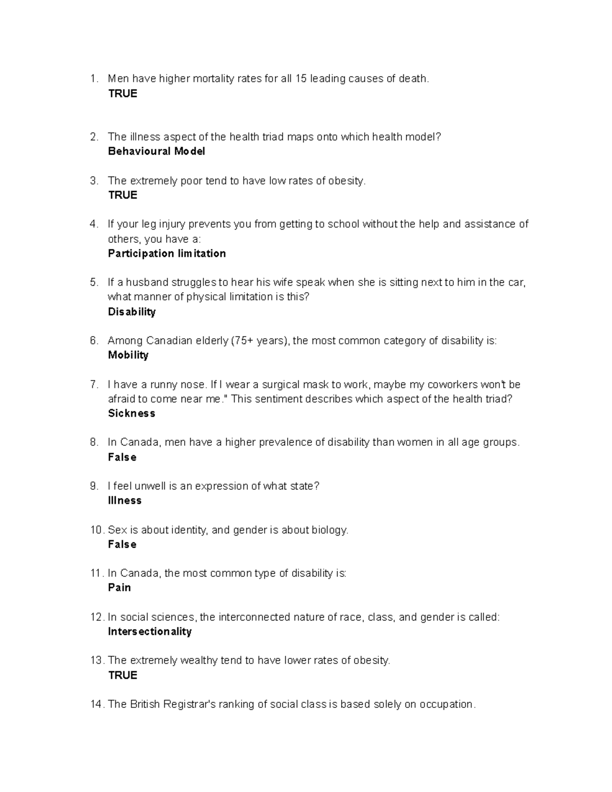 HSS1101 [WB] Spring 2025 - Midterm 1 Practice Questions on Health ...