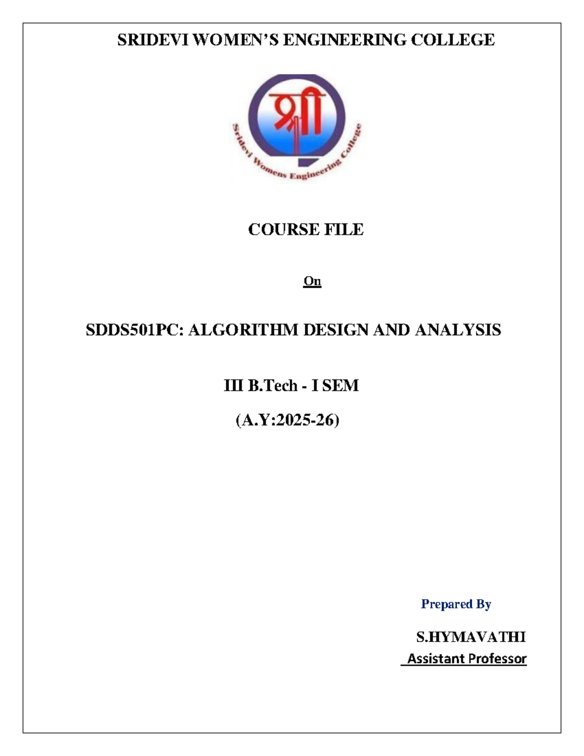 Final Course File for SDDS501PC: Algorithm Design & Analysis - Studocu