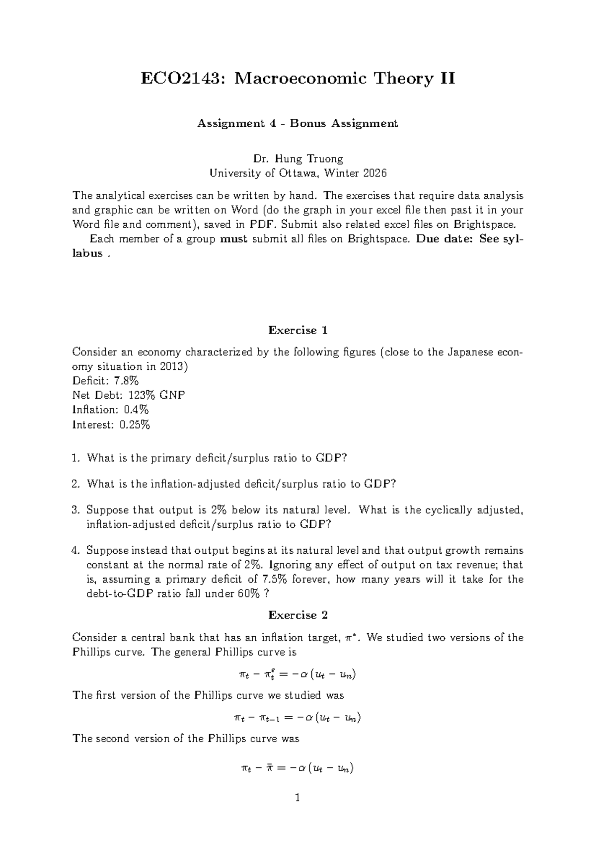 ECO2143: Macroeconomic Theory II Assignment 4 - Bonus Problem Set - Studocu