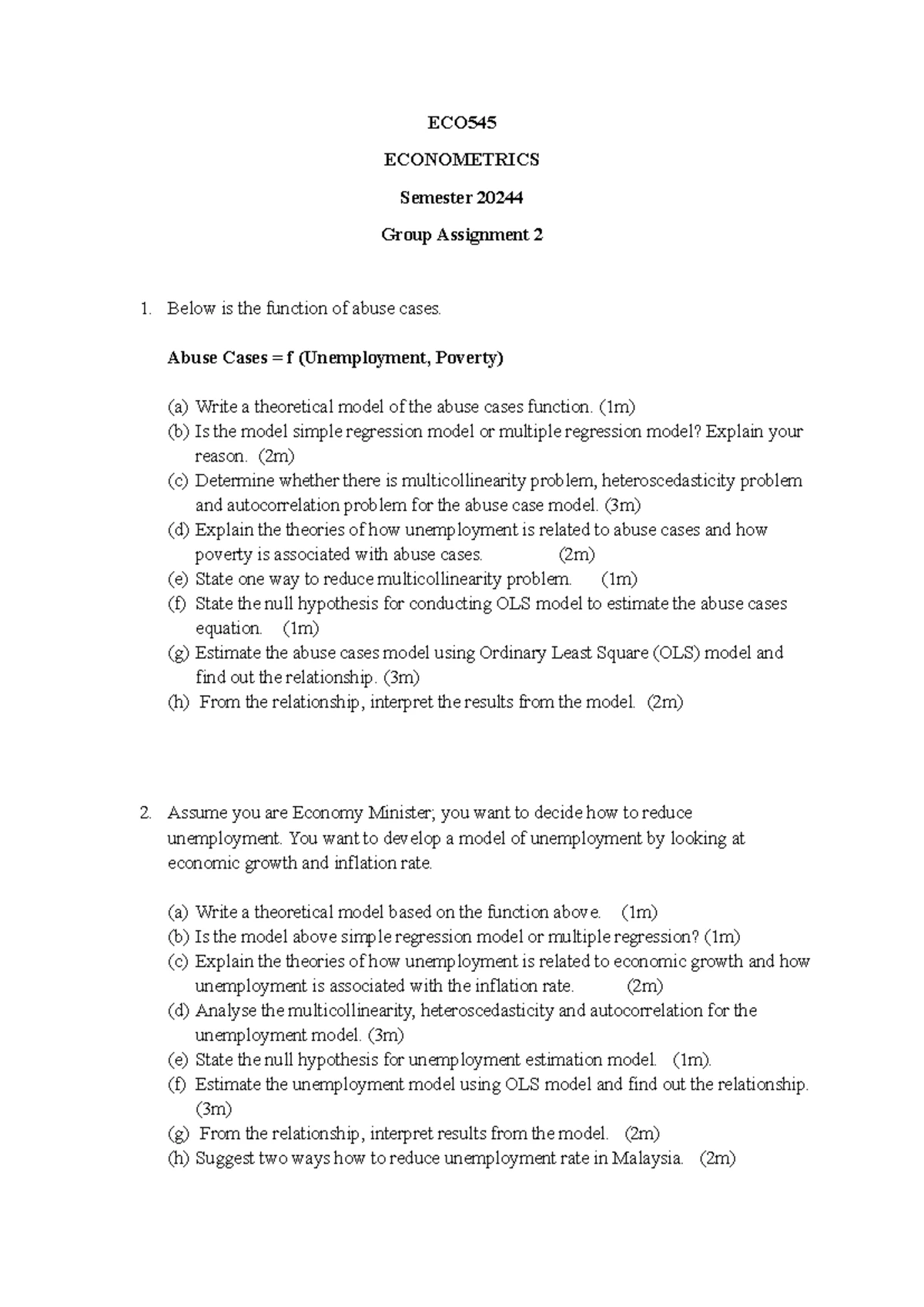 ECO545: Econometrics Assignment on OLS Analysis of FDI Models - Studocu