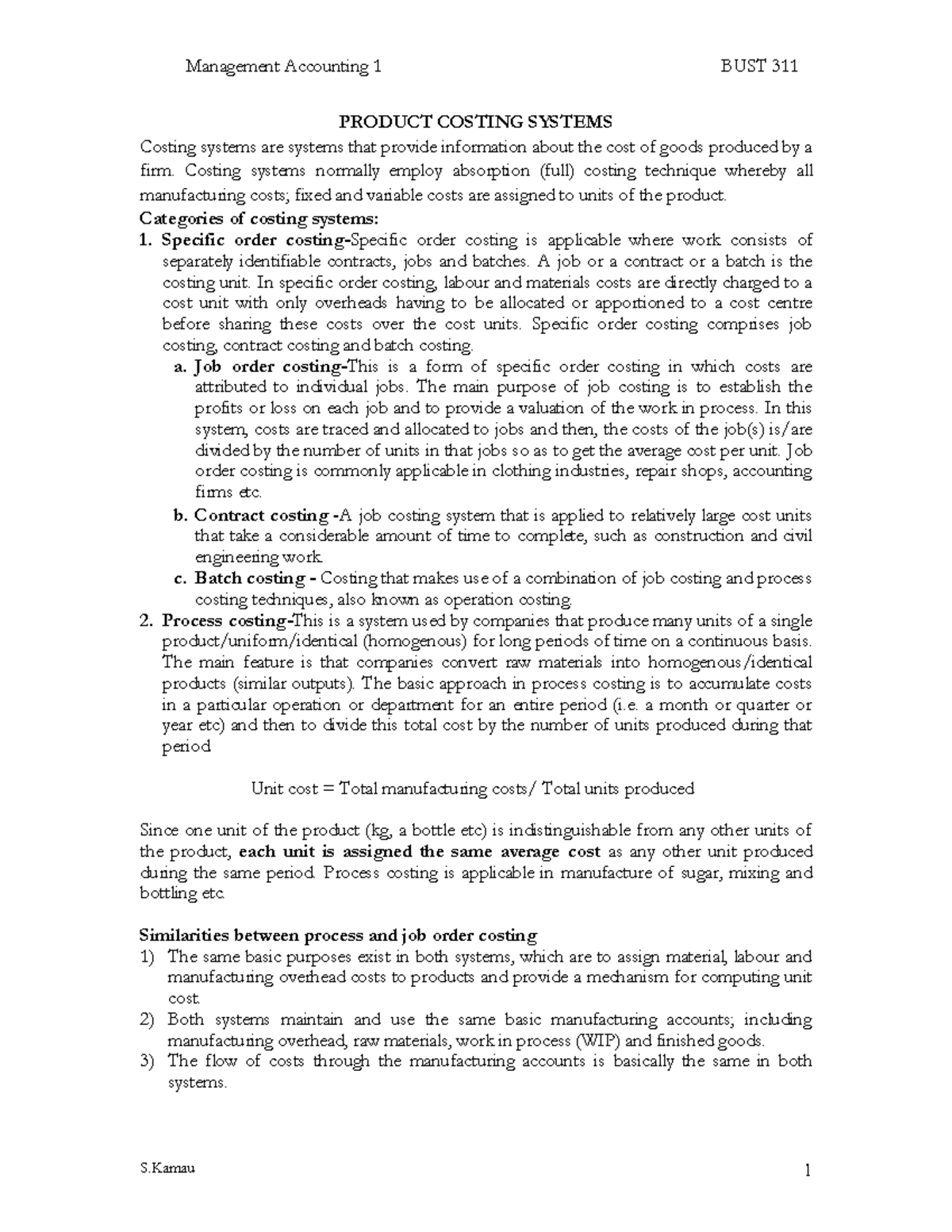 Product Costing Systems Overview - Management Accounting 1 BUST 311 ...