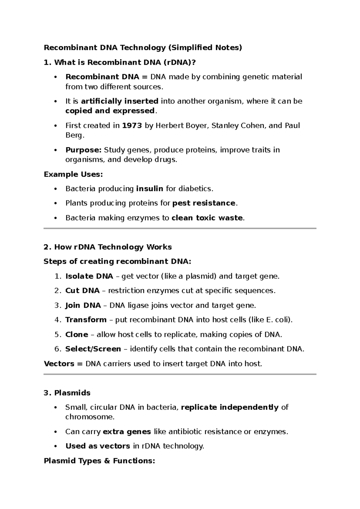 Recombinant DNA Technology (BIO 101) - Simplified Study Notes - Studocu