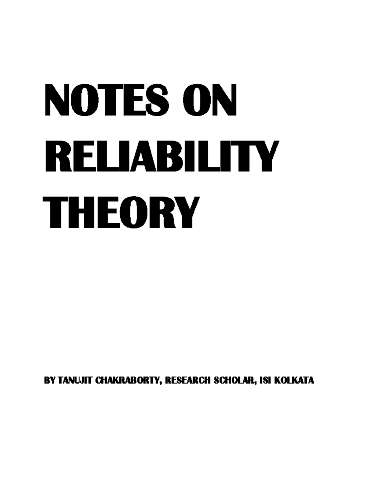 RELIABILITY THEORY NOTES (37) - TANUJIT CHAKRABORTY - Studocu