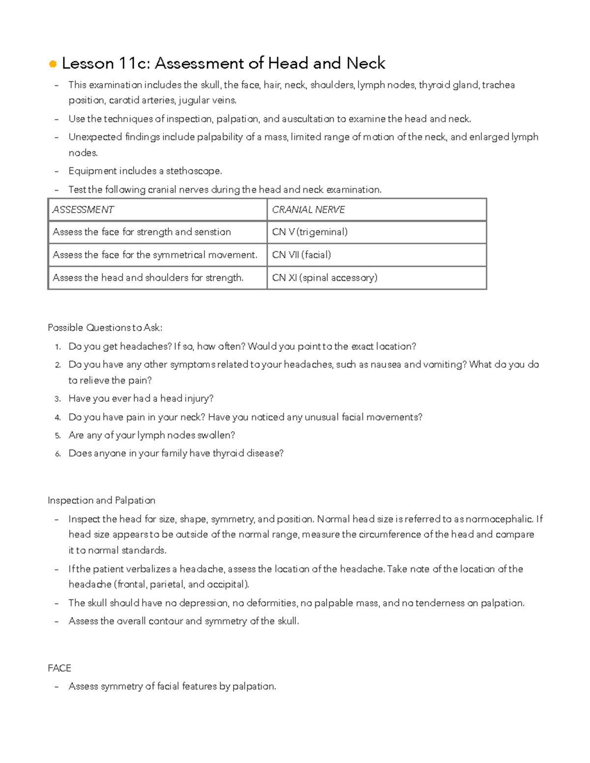 HEALTH ASSESSMENT Lesson 11c - Lesson 11c: Assessment of Head and Neck ...
