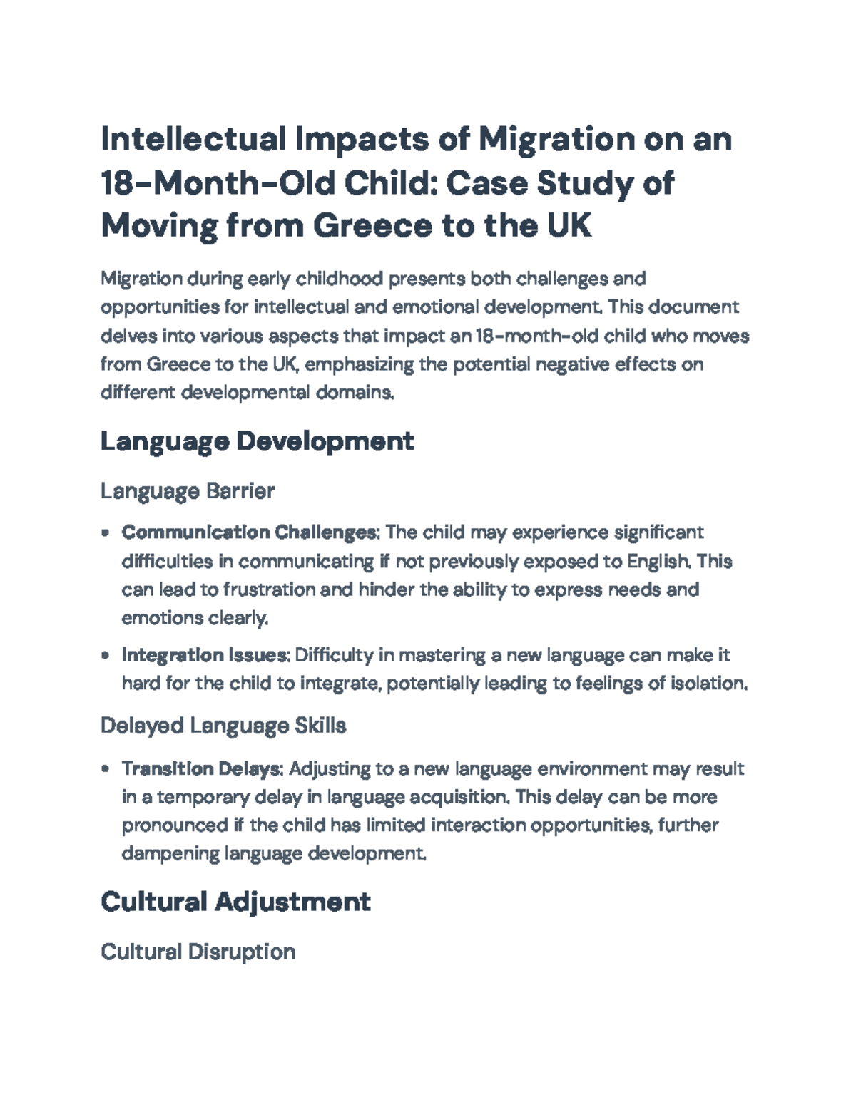 Impacts of Migration on an 18-Month-Old Child: Case Study (Psych 101 ...