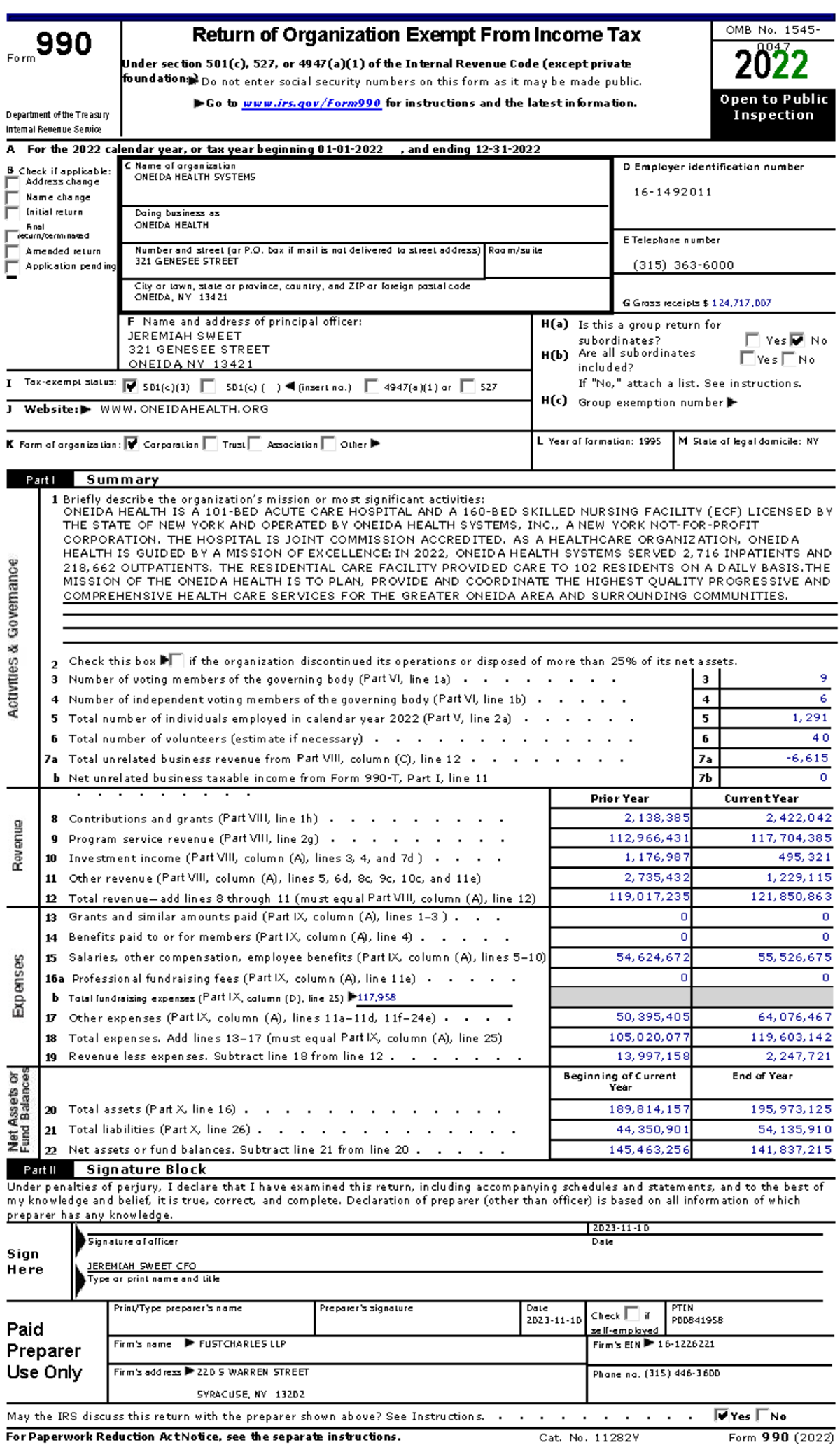 Oneida Health Systems Form 990 - 2022 Tax Return Submission - Studocu