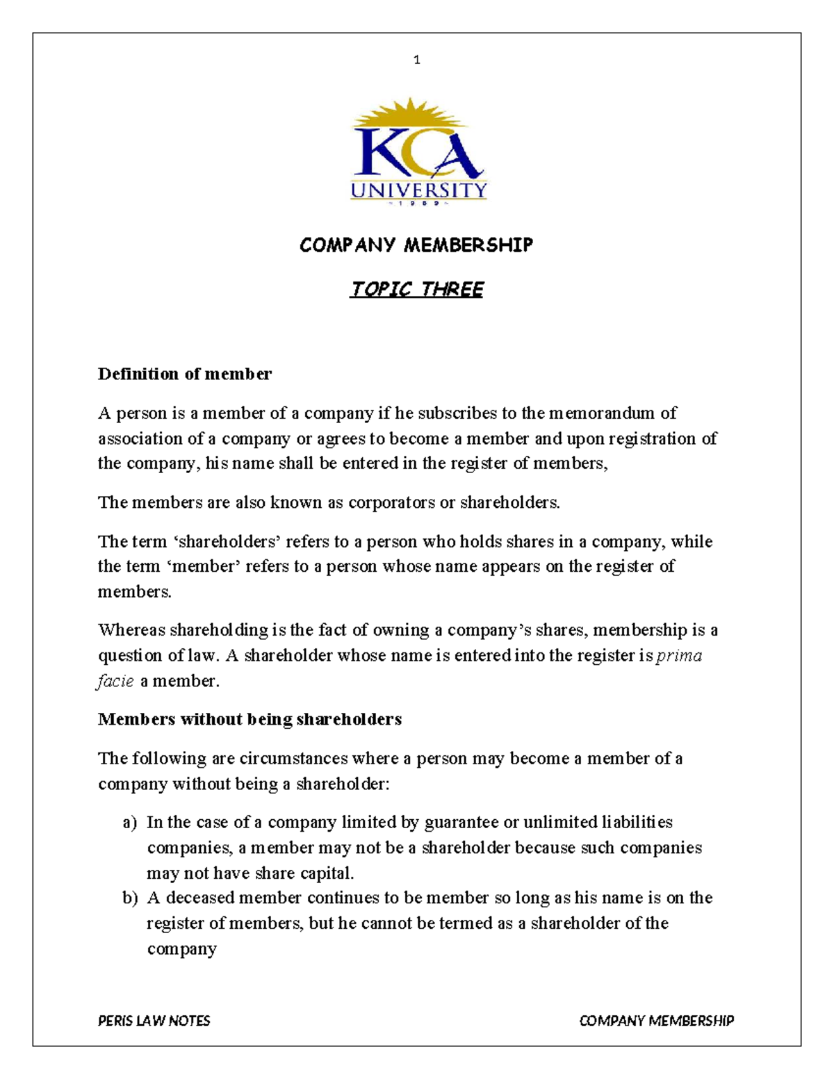 COMPANY MEMBERSHIP NOTES: Understanding Member Definitions and Rights ...