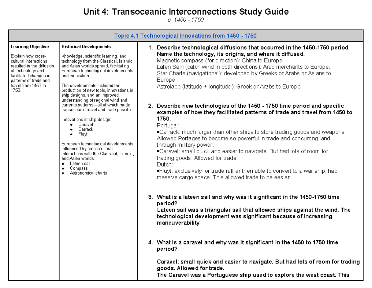 Unit 4 - Reading Guide - Unit 4: Transoceanic Interconnections Study ...