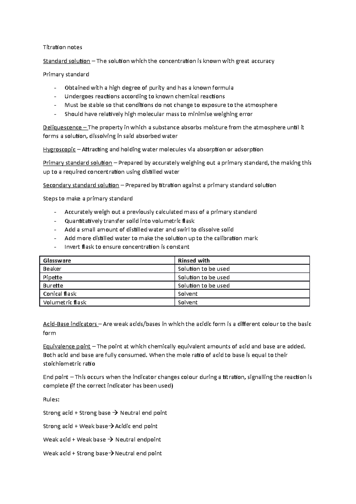 Titration Notes for Chemistry 101 - Standard Solutions & Indicators ...