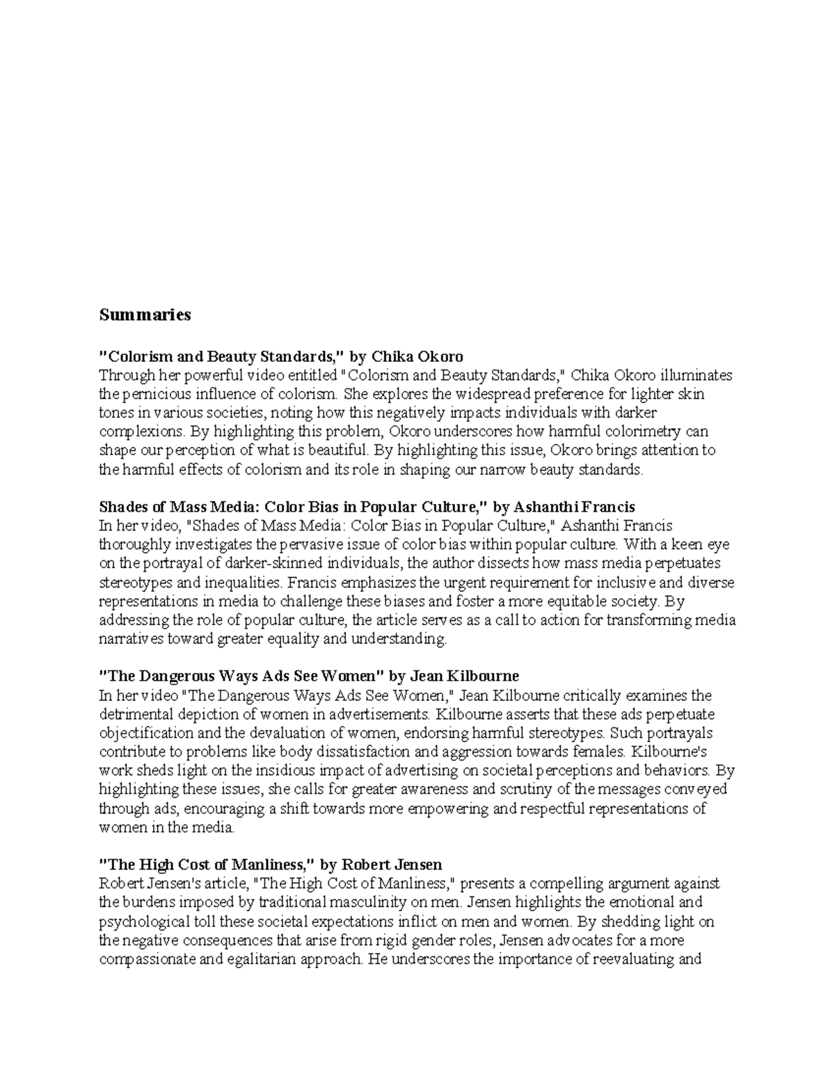 3.7 - Text-Set Assignment #2: Examining Colorism and Media Bias - Studocu