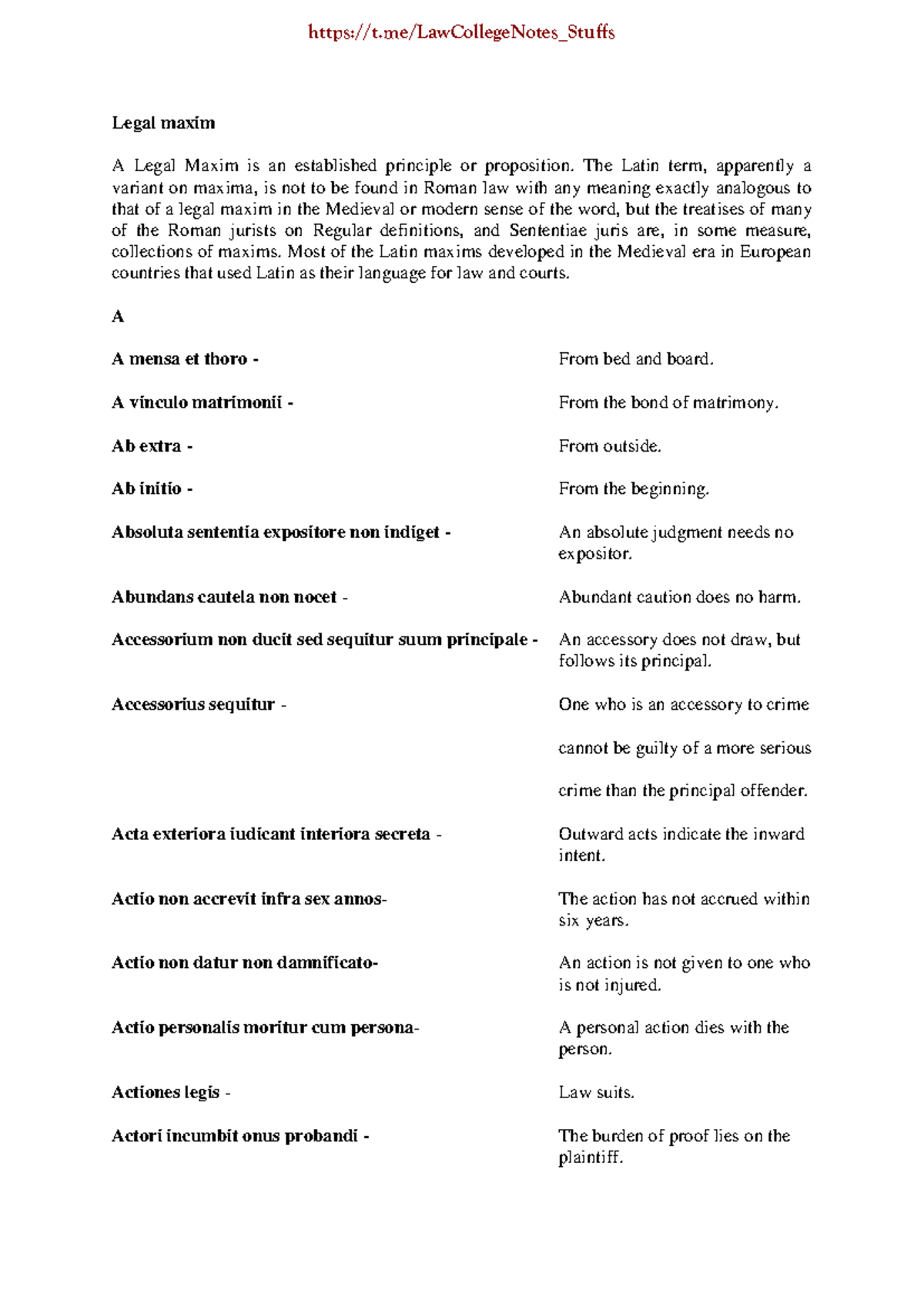 Legal Maxims: A Comprehensive List of Principles and Propositions - Studocu